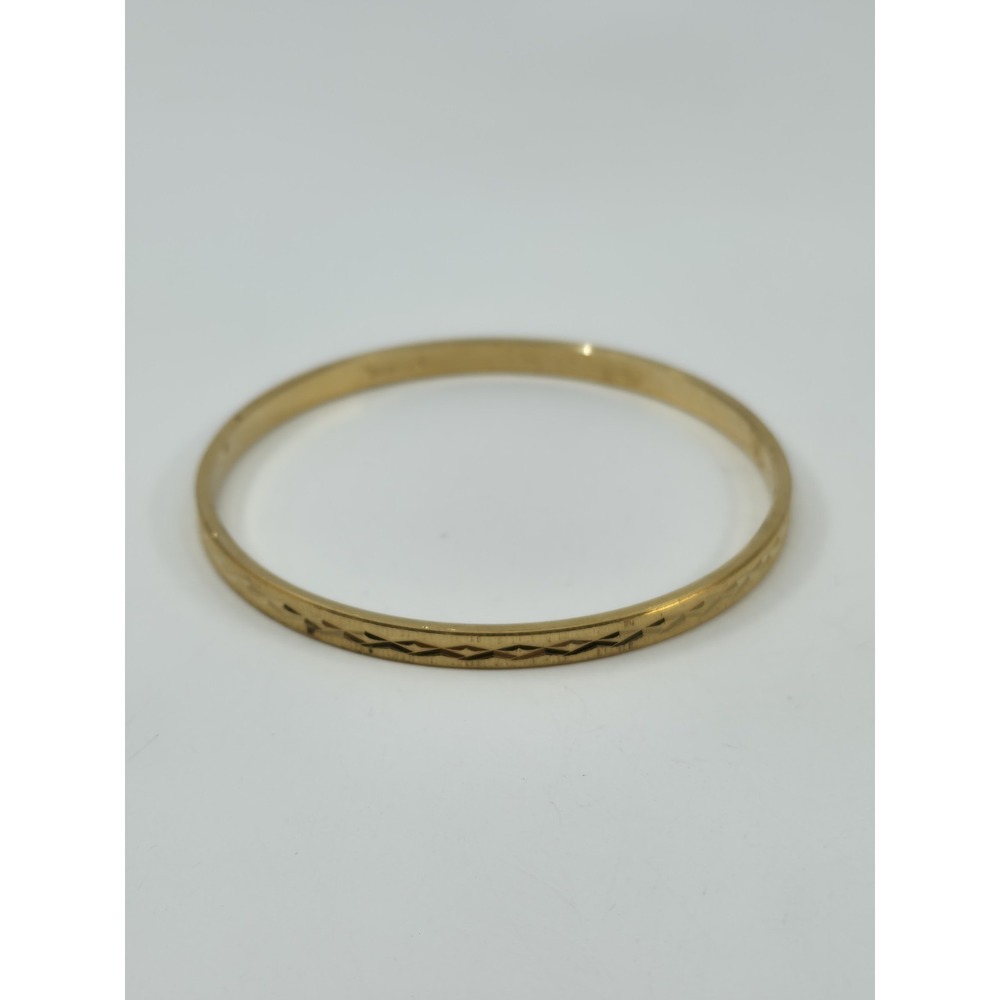 Vintage Crown Trifari Gold Tone Etched Geometric Bangle Bracelet 2.5 Inch Signed